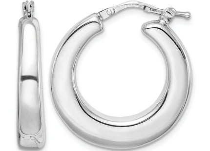 Sterling Silver RH-plated Polished Tapered Hollow Round Hoop Earrings, 25 x 25mm