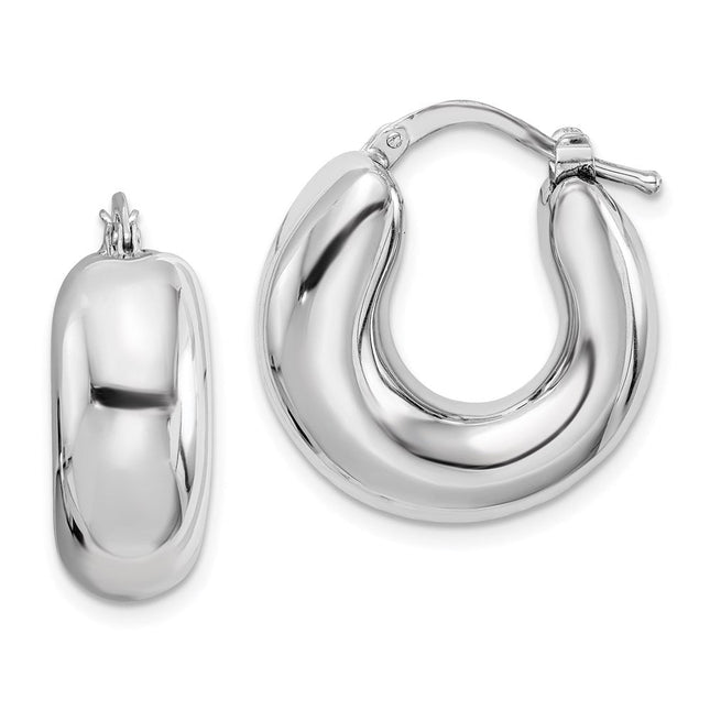 Sterling Silver RH-plated Polished Tapered Hollow Round Hoop Earrings, 33 x 33mm