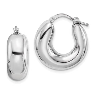 Sterling Silver RH-plated Polished Tapered Hollow Round Hoop Earrings (Style QE8337)