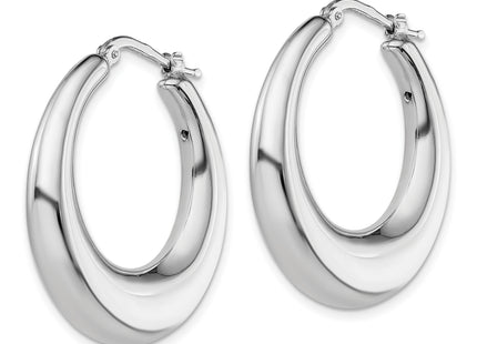 Sterling Silver RH-plated Polished Tapered Hollow Round Hoop Earrings, 33 x 33mm