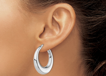 Sterling Silver RH-plated Polished Tapered Hollow Round Hoop Earrings, 33 x 33mm