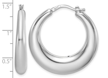 Sterling Silver RH-plated Polished Tapered Hollow Round Hoop Earrings, 33 x 33mm
