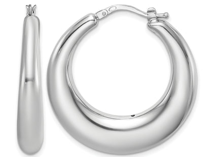 Sterling Silver RH-plated Polished Tapered Hollow Round Hoop Earrings, 33 x 33mm