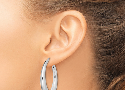 Sterling Silver RH-plated Polished Tapered Hollow Round Hoop Earrings, 38 x 38mm