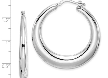 Sterling Silver RH-plated Polished Tapered Hollow Round Hoop Earrings, 38 x 38mm