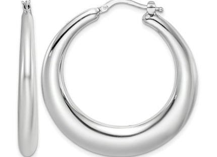 Sterling Silver RH-plated Polished Tapered Hollow Round Hoop Earrings, 38 x 38mm