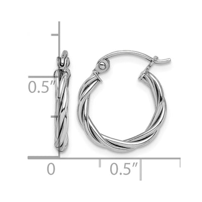Sterling Silver Rhodium-plated Twisted Hoop Earrings, 15 x 15mm