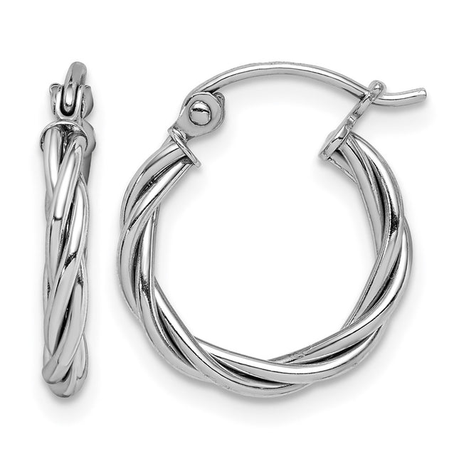 Sterling Silver Rhodium-plated Twisted Hoop Earrings, 15 x 15mm