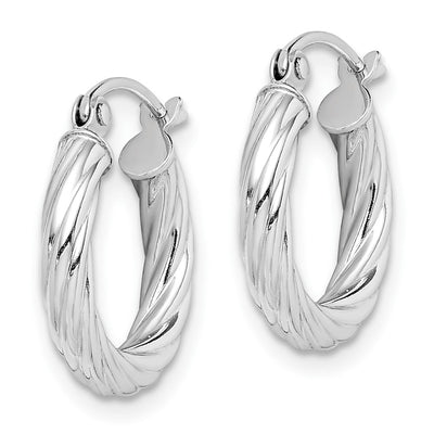 Sterling Silver Rhodium-plated Twisted Hoop Earrings, 15 x 2.7mm
