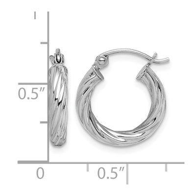 Sterling Silver Rhodium-plated Twisted Hoop Earrings, 15 x 2.7mm