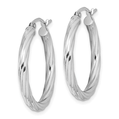 Sterling Silver Rhodium-plated Twisted Hoop Earrings, 25 x 2.7mm