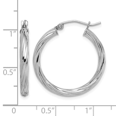 Sterling Silver Rhodium-plated Twisted Hoop Earrings, 25 x 2.7mm