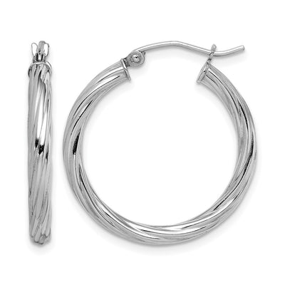 Sterling Silver Rhodium-plated Twisted Hoop Earrings, 25 x 2.7mm