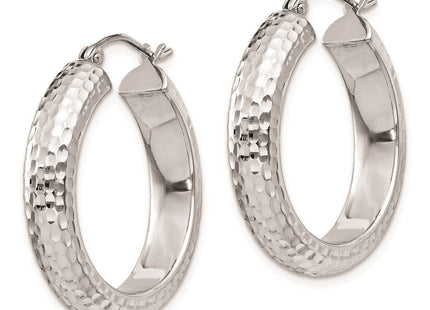 Sterling Silver Rhodium Plated Diamond Cut Hoop Earrings (Style QE8358)