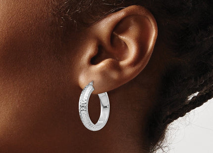 Sterling Silver Rhodium Plated Diamond Cut Hoop Earrings (Style QE8358)