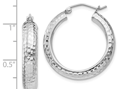Sterling Silver Rhodium Plated Diamond Cut Hoop Earrings (Style QE8358)