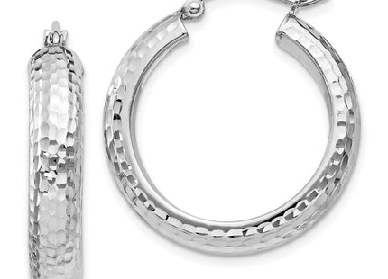 Sterling Silver Rhodium Plated Diamond Cut Hoop Earrings (Style QE8358)