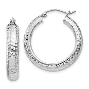 Sterling Silver Rhodium Plated Diamond Cut Hoop Earrings (Style QE8358)