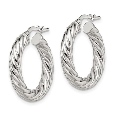 Sterling Silver Rhodium-plated Polished Twisted Hoop Earrings, 25 x 25mm