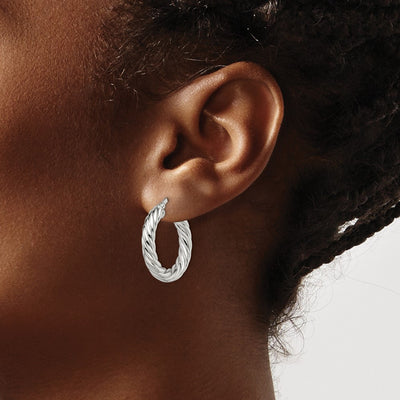 Sterling Silver Rhodium-plated Polished Twisted Hoop Earrings, 25 x 25mm
