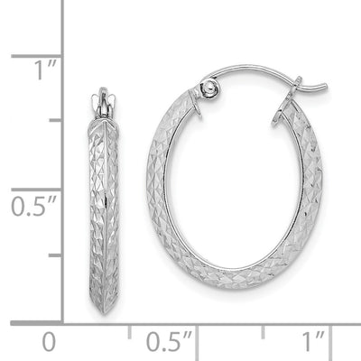 Sterling Silver Rhodium-plated Diamond-cut Oval Hoop Earrings, 19 x 17mm
