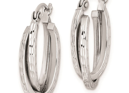 Sterling Silver Rhodium Plated Textured Double Oval Hoop Earrings (Style QE8370)
