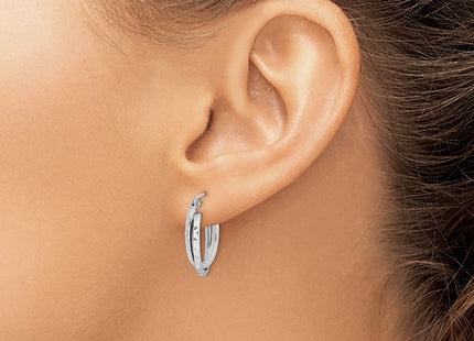 Sterling Silver Rhodium Plated Textured Double Oval Hoop Earrings (Style QE8370)