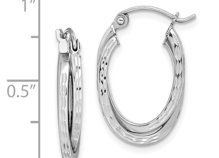 Sterling Silver Rhodium Plated Textured Double Oval Hoop Earrings (Style QE8370)