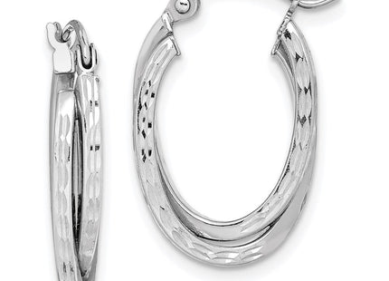 Sterling Silver Rhodium Plated Textured Double Oval Hoop Earrings (Style QE8370)