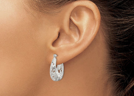Sterling Silver Polished Filigree Oval Hoop Earrings (Style QE8371)