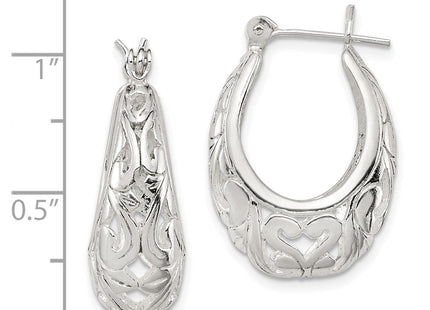 Sterling Silver Polished Filigree Oval Hoop Earrings (Style QE8371)