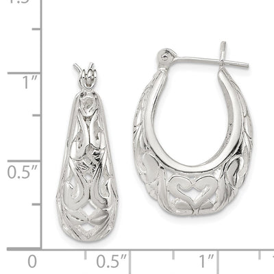 Sterling Silver Polished Filigree Oval Hoop Earrings, 24 x 17mm