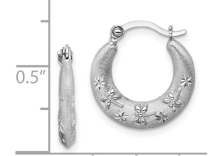 Sterling Silver Rhodium Plated Diamond Cut Hoop Earrings (Style QE8379)