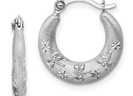 Sterling Silver Rhodium Plated Diamond Cut Hoop Earrings (Style QE8379)