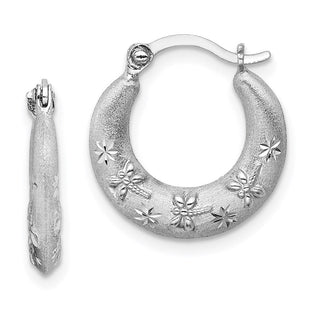 Sterling Silver Rhodium Plated Diamond Cut Hoop Earrings (Style QE8379)