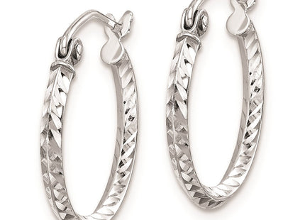 Sterling Silver Rhodium Plated Diamond Cut Hoop Earrings (Style QE8380)