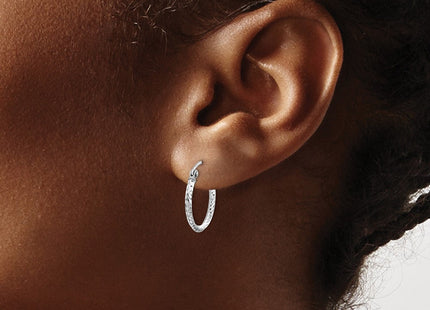 Sterling Silver Rhodium Plated Diamond Cut Hoop Earrings (Style QE8380)