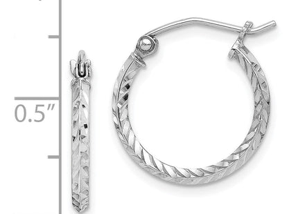 Sterling Silver Rhodium Plated Diamond Cut Hoop Earrings (Style QE8380)