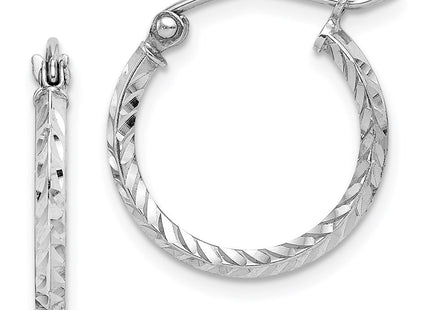 Sterling Silver Rhodium Plated Diamond Cut Hoop Earrings (Style QE8380)