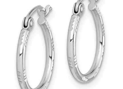 Sterling Silver Rhodium Plated Diamond Cut Hoop Earrings (Style QE8381)