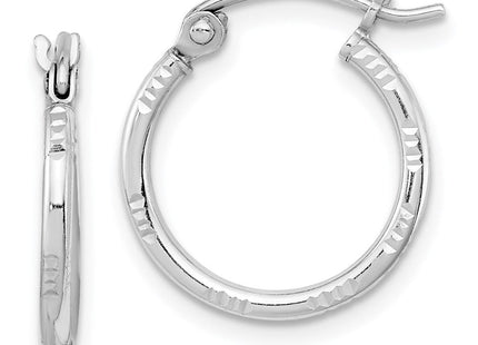 Sterling Silver Rhodium Plated Diamond Cut Hoop Earrings (Style QE8381)