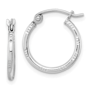Sterling Silver Rhodium Plated Diamond Cut Hoop Earrings (Style QE8381)