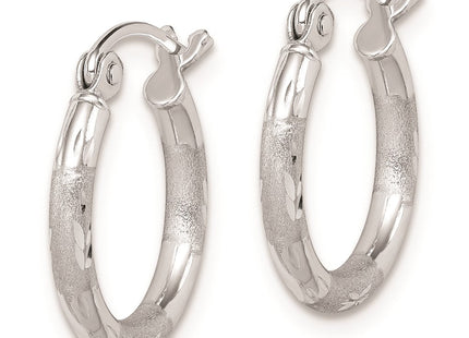 Sterling Silver Rhodium Plated Diamond Cut Hoop Earrings (Style QE8382)