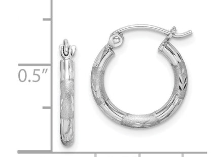 Sterling Silver Rhodium Plated Diamond Cut Hoop Earrings (Style QE8382)