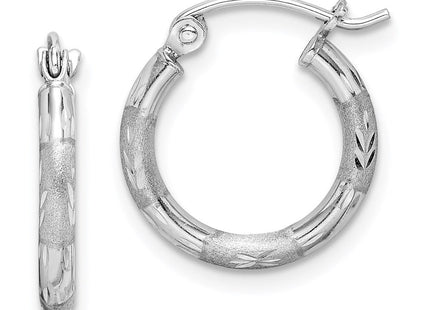 Sterling Silver Rhodium Plated Diamond Cut Hoop Earrings (Style QE8382)