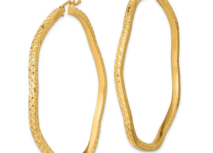 Sterling Silver Gold-plated Diamond Cut Wavy Hoop Earrings (Style QE8465)