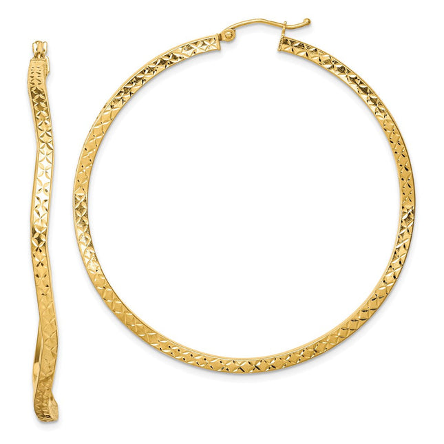 Sterling Silver Gold-plated Diamond Cut Wavy Hoop Earrings