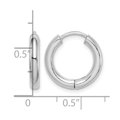 Sterling Silver Rhodium-plated Polished Hollow Hinged Hoop Earrings, 15 x 13mm