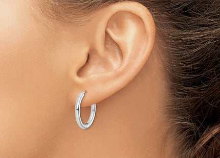 Sterling Silver Rhodium-plated Polished Hollow Hinged Hoop Earrings (Style QE8499)