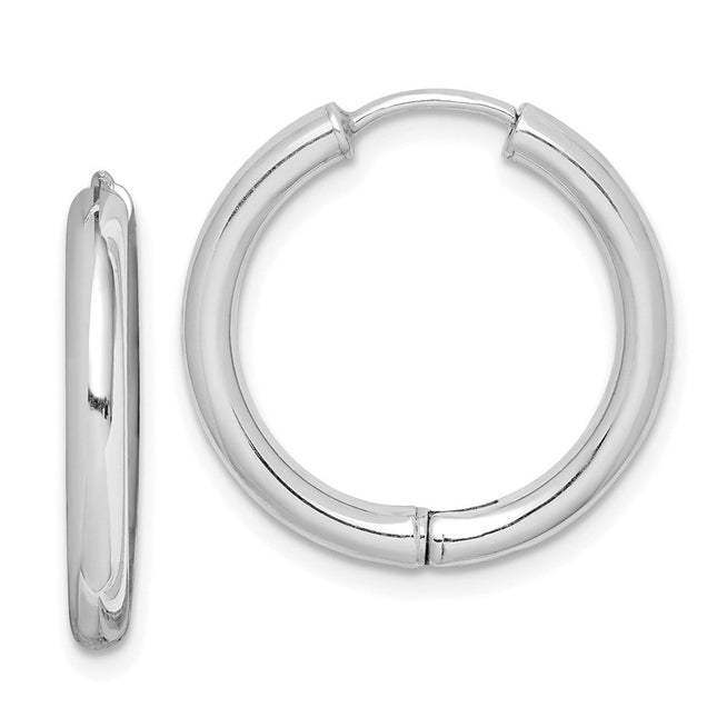 Sterling Silver Rhodium-plated Polished Hollow Hinged Hoop Earrings, 21 x 20mm